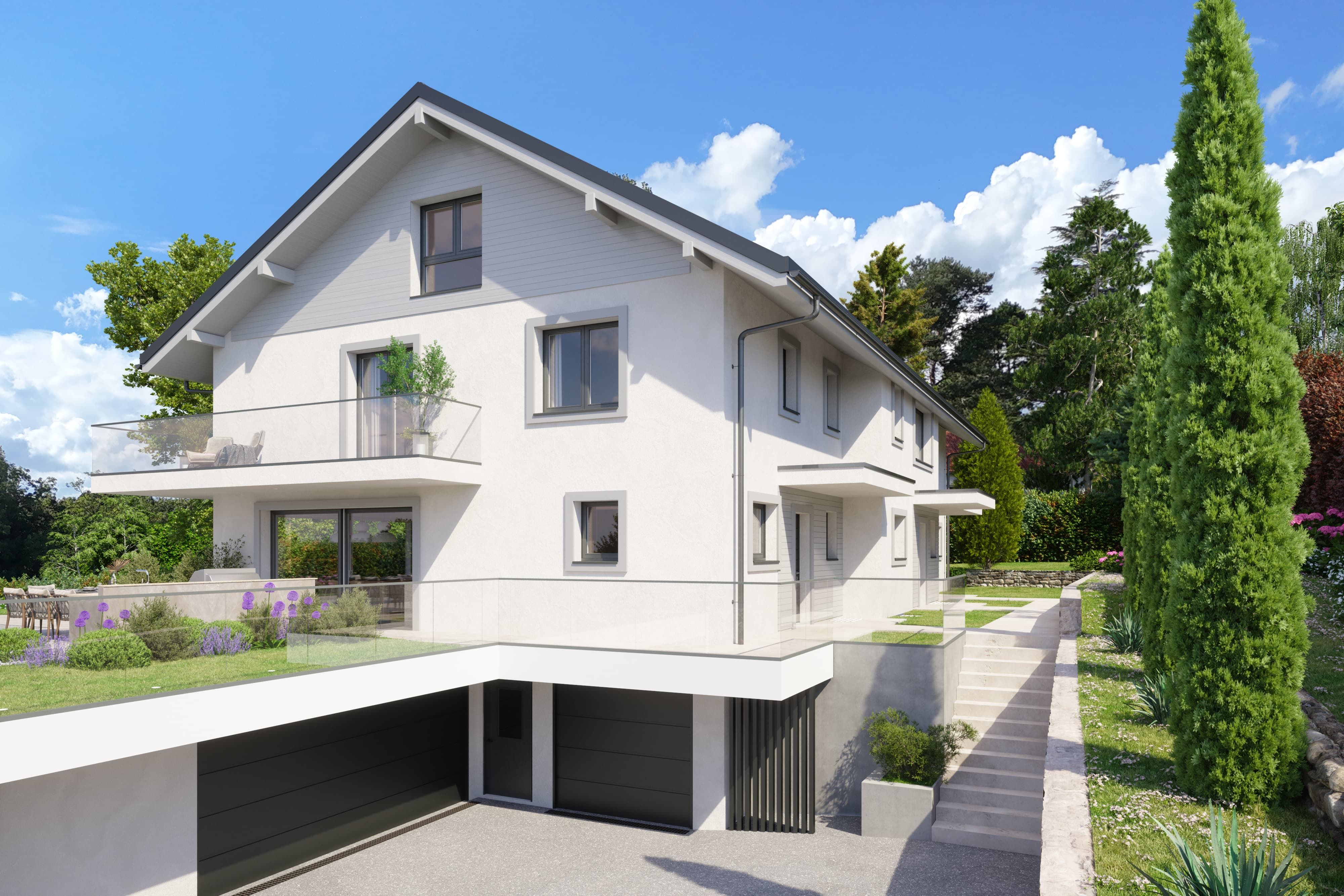 Villas Aurea Lully - vue exterieure du batiment et le parking